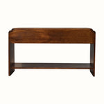 Wooden coffee table with a dark brown finish on a white background
