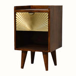 Wooden side table with gold interior on a white background