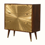 Wooden cabinet with gold leaf design on a white background