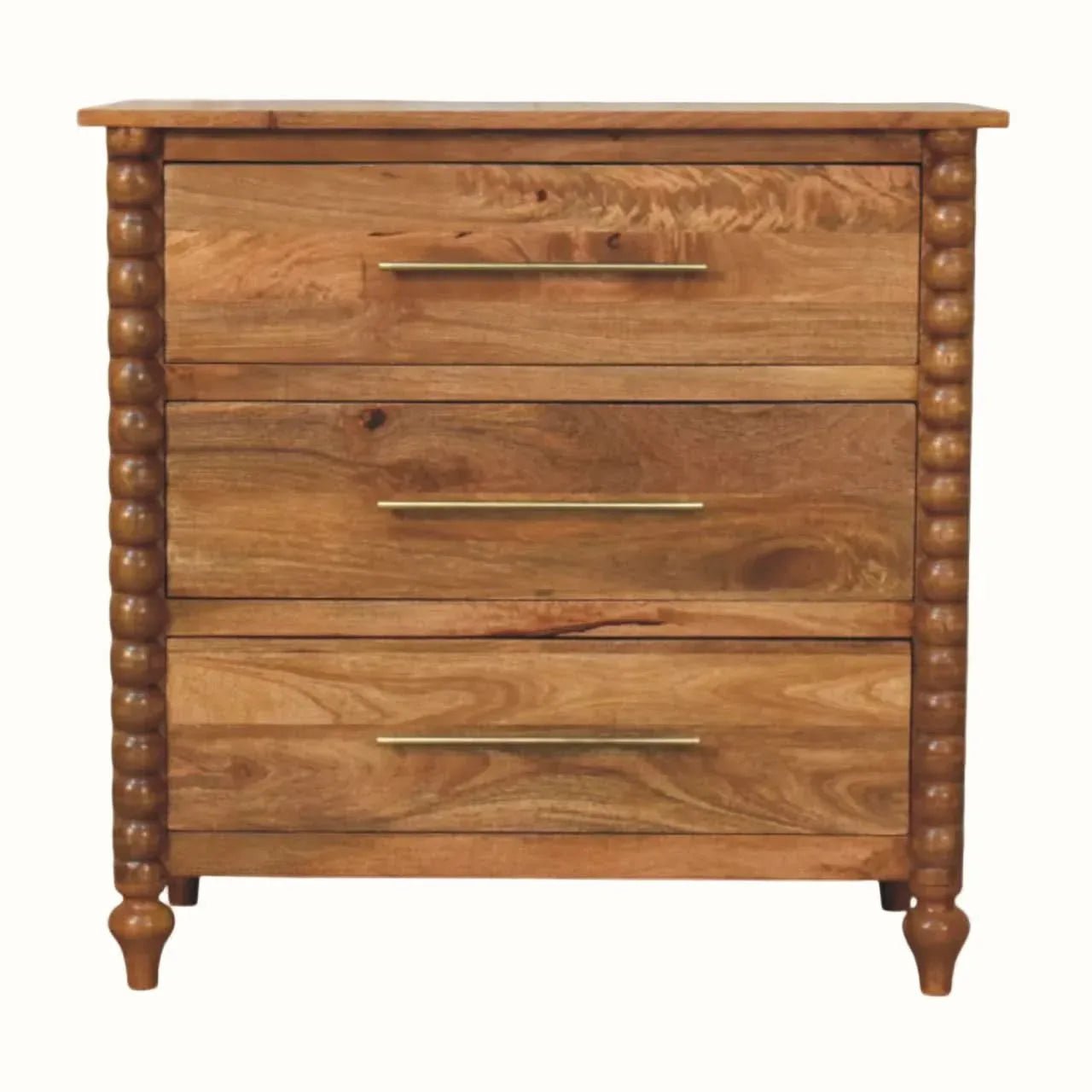 Arlen Spindle 3 Drawer Chest - Amber Oak Chest of Drawers - Bokel Home