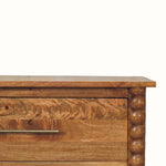 Arlen Spindle 3 Drawer Chest, Medium - Amber Oak Chest of Drawers - Bokel Home