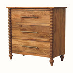 Arlen Spindle 3 Drawer Chest, Medium - Amber Oak Chest of Drawers - Bokel Home