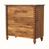 Arlen Spindle 3 Drawer Chest, Medium - Amber Oak Chest of Drawers - Bokel Home