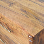 Arlen Spindle 3 Drawer Chest, Medium - Amber Oak Chest of Drawers - Bokel Home