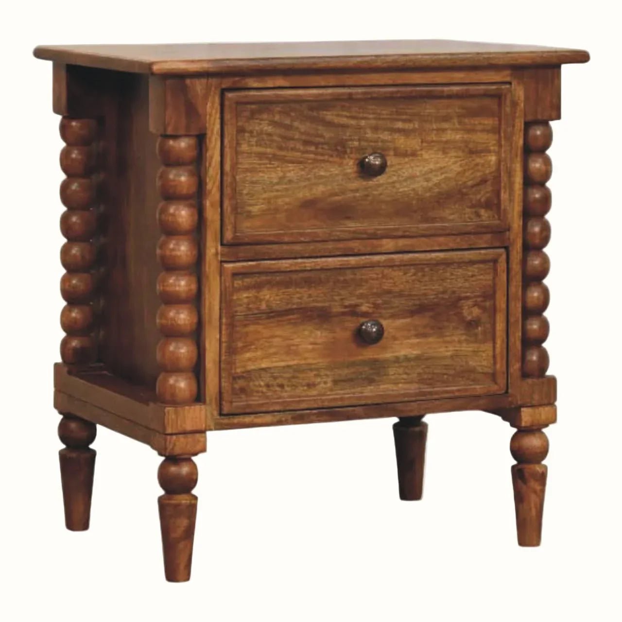 Arlen Spindle Bedside Cabinet, Medium - Amber Oak Bedside Tables - Bokel Home