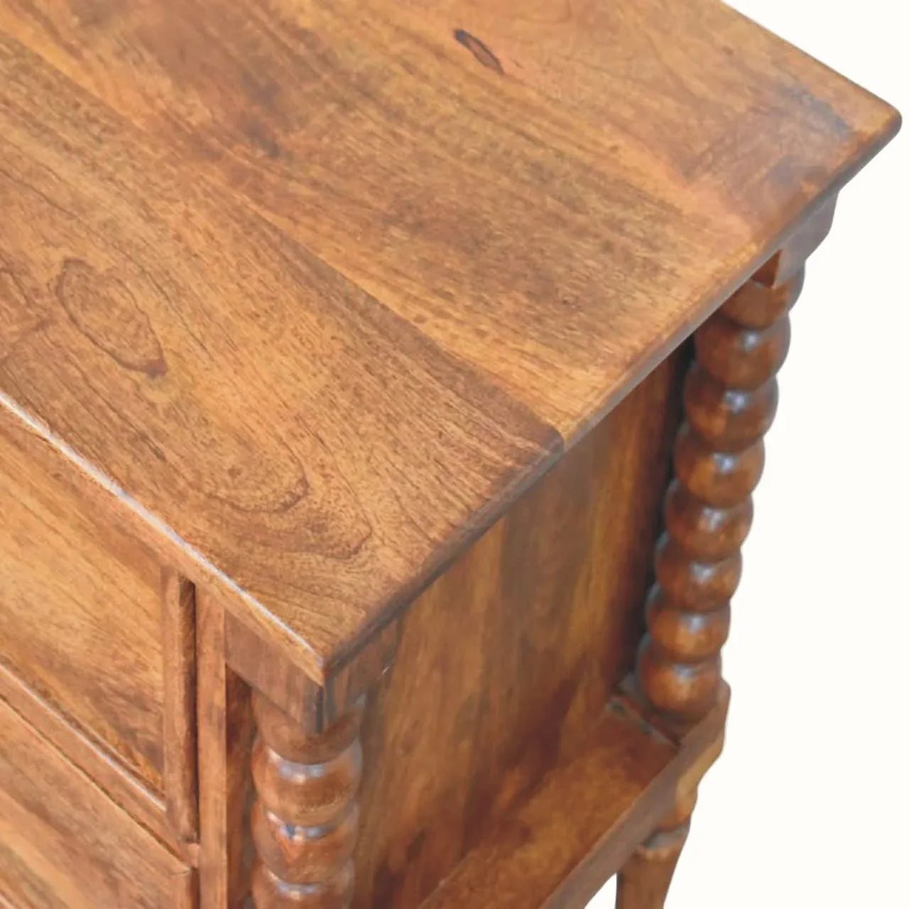 Arlen Spindle Bedside Cabinet, Medium - Amber Oak Bedside Tables - Bokel Home