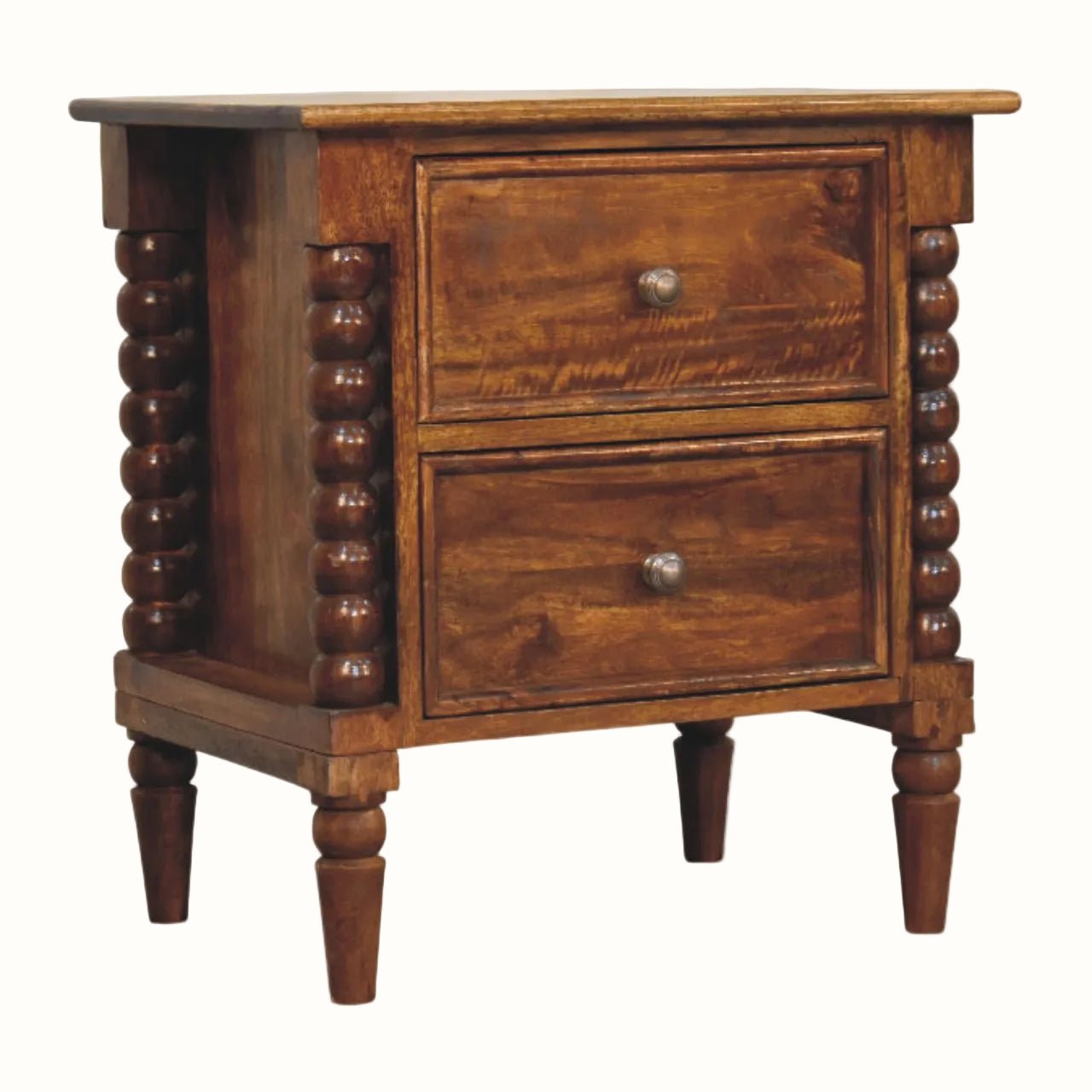 Arlen Spindle Bedside Cabinet, Medium - Chestnut Bedside Tables - Bokel Home