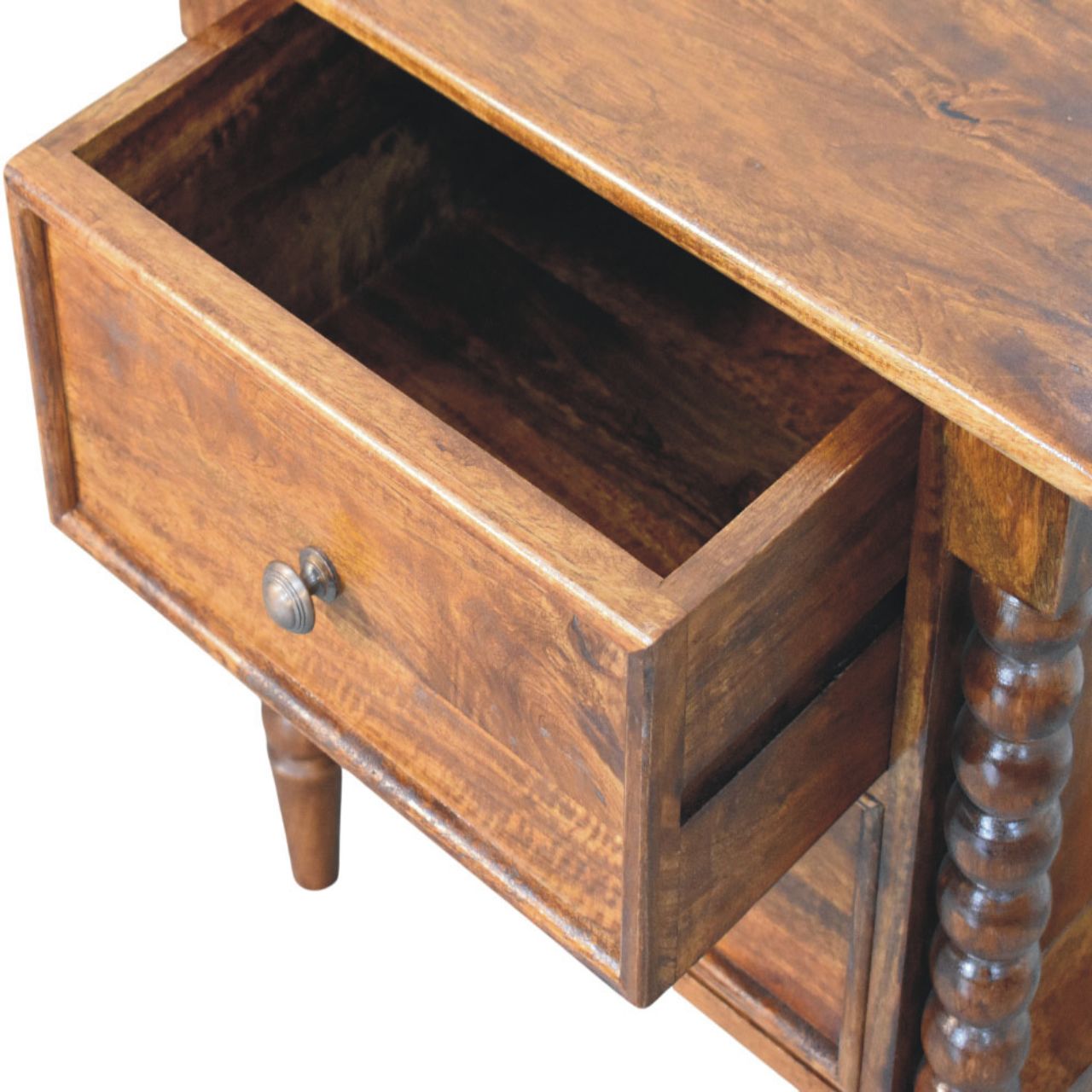 Arlen Spindle Bedside Cabinet, Medium - Chestnut Bedside Tables - Bokel Home