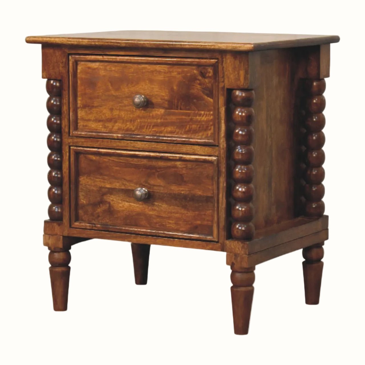 Arlen Spindle Bedside Cabinet, Medium - Chestnut Bedside Tables - Bokel Home