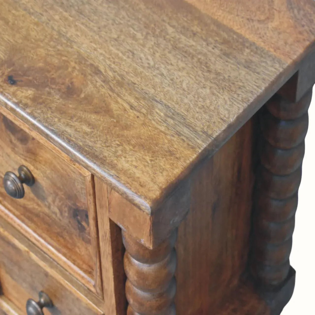 Arlen Spindle Bedside Cabinet, Small - Amber Oak Bedside Tables - Bokel Home