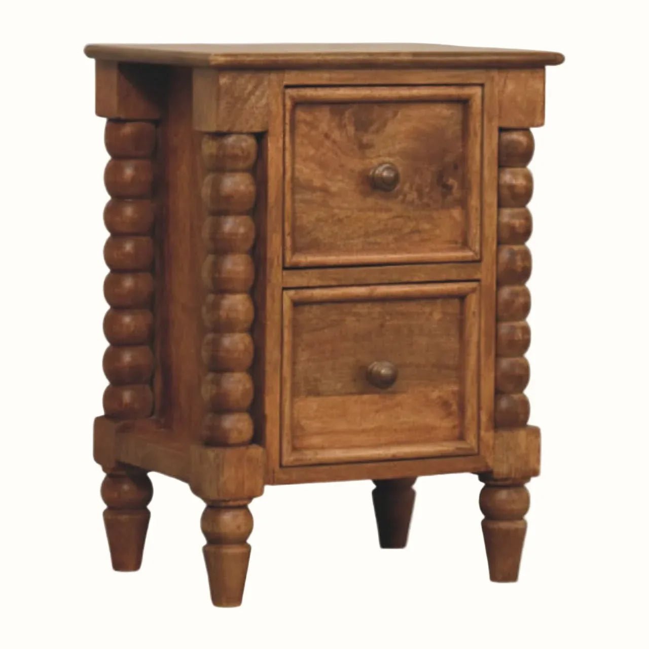 Arlen Spindle Bedside Cabinet, Small - Amber Oak Bedside Tables - Bokel Home