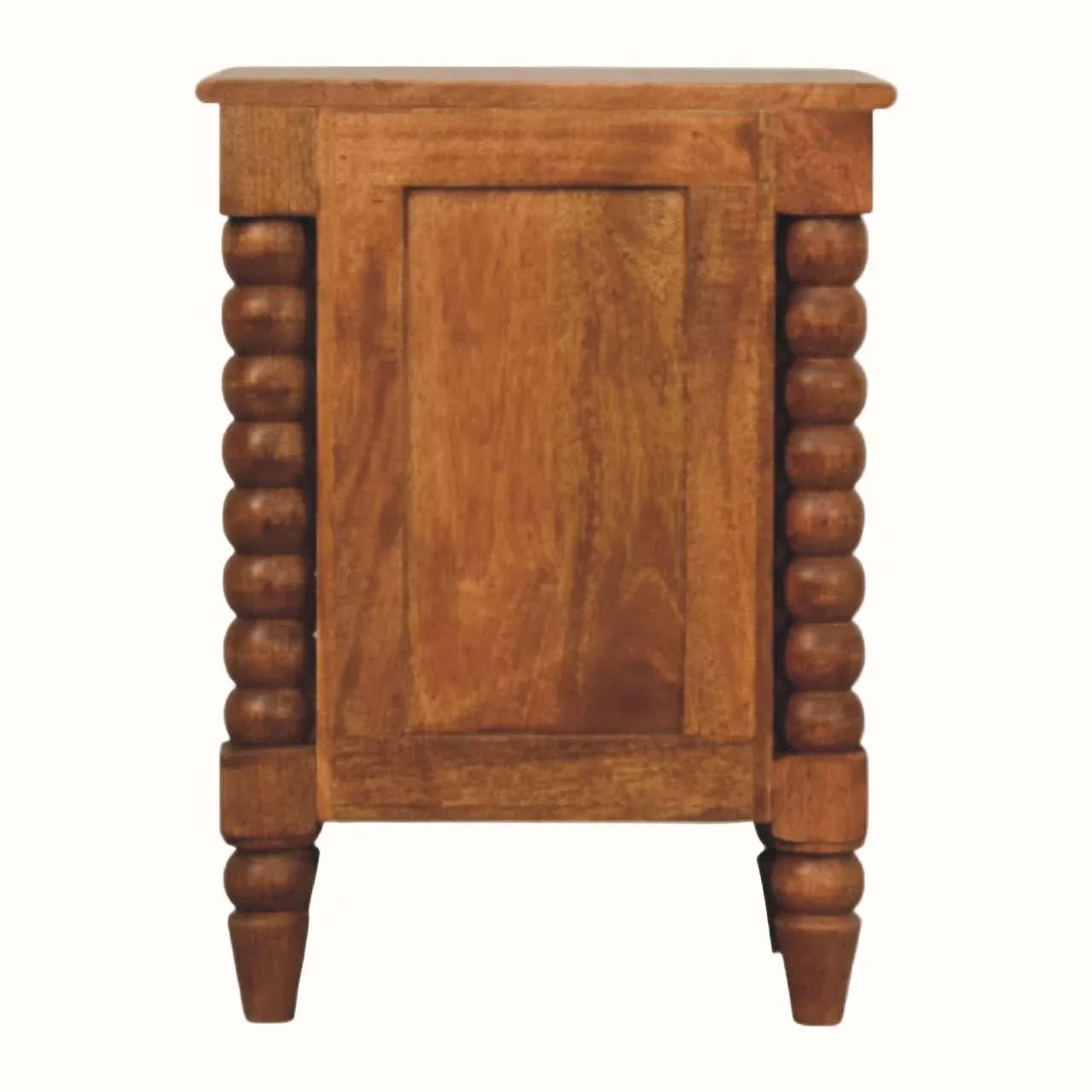 Arlen Spindle Bedside Cabinet, Small - Amber Oak Bedside Tables - Bokel Home