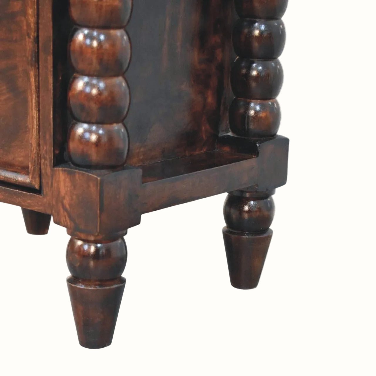Arlen Spindle Bedside Cabinet, Small - California Walnut Bedside Tables - Bokel Home