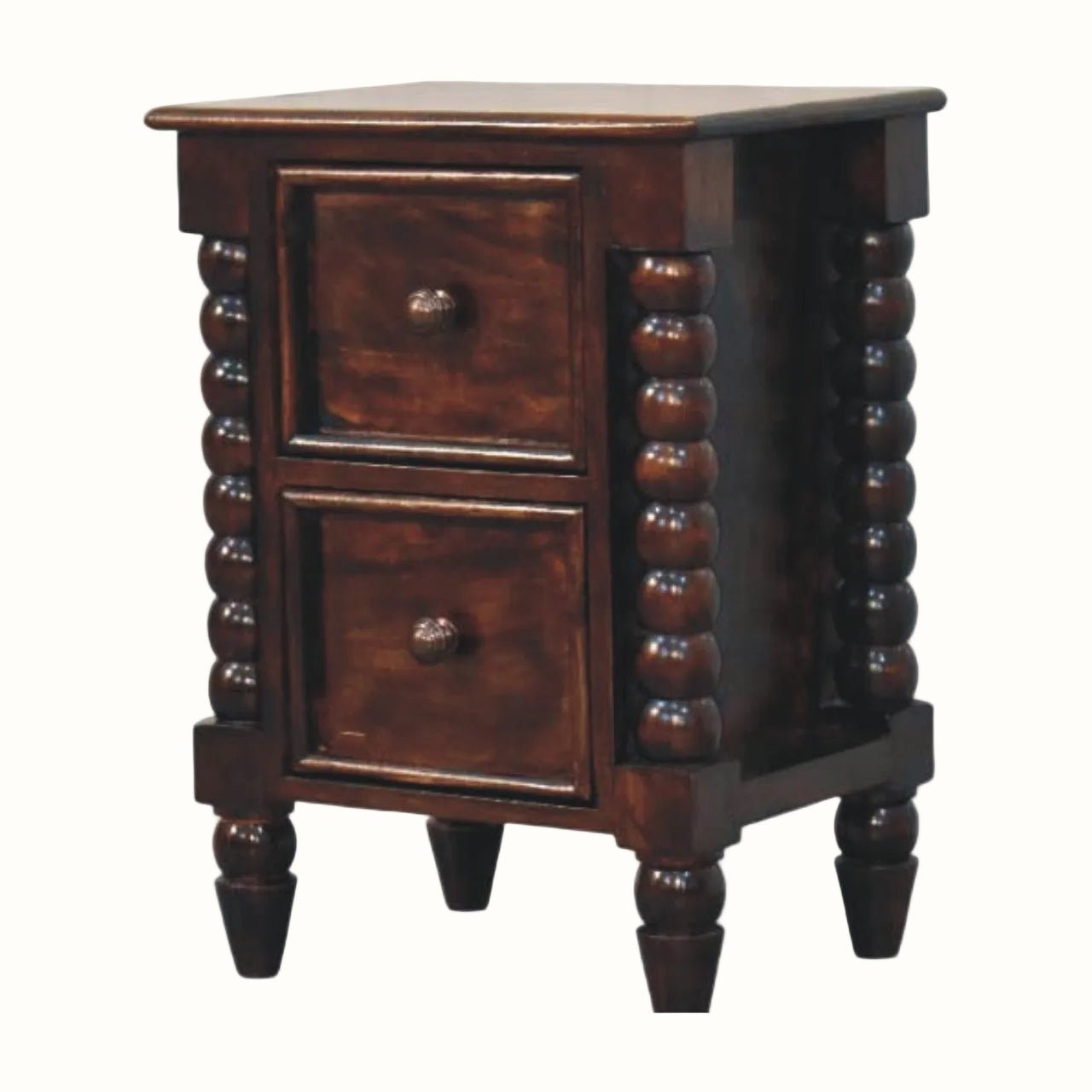 Arlen Spindle Bedside Cabinet, Small - California Walnut Bedside Tables - Bokel Home