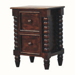 Arlen Spindle Bedside Cabinet, Small - California Walnut Bedside Tables - Bokel Home