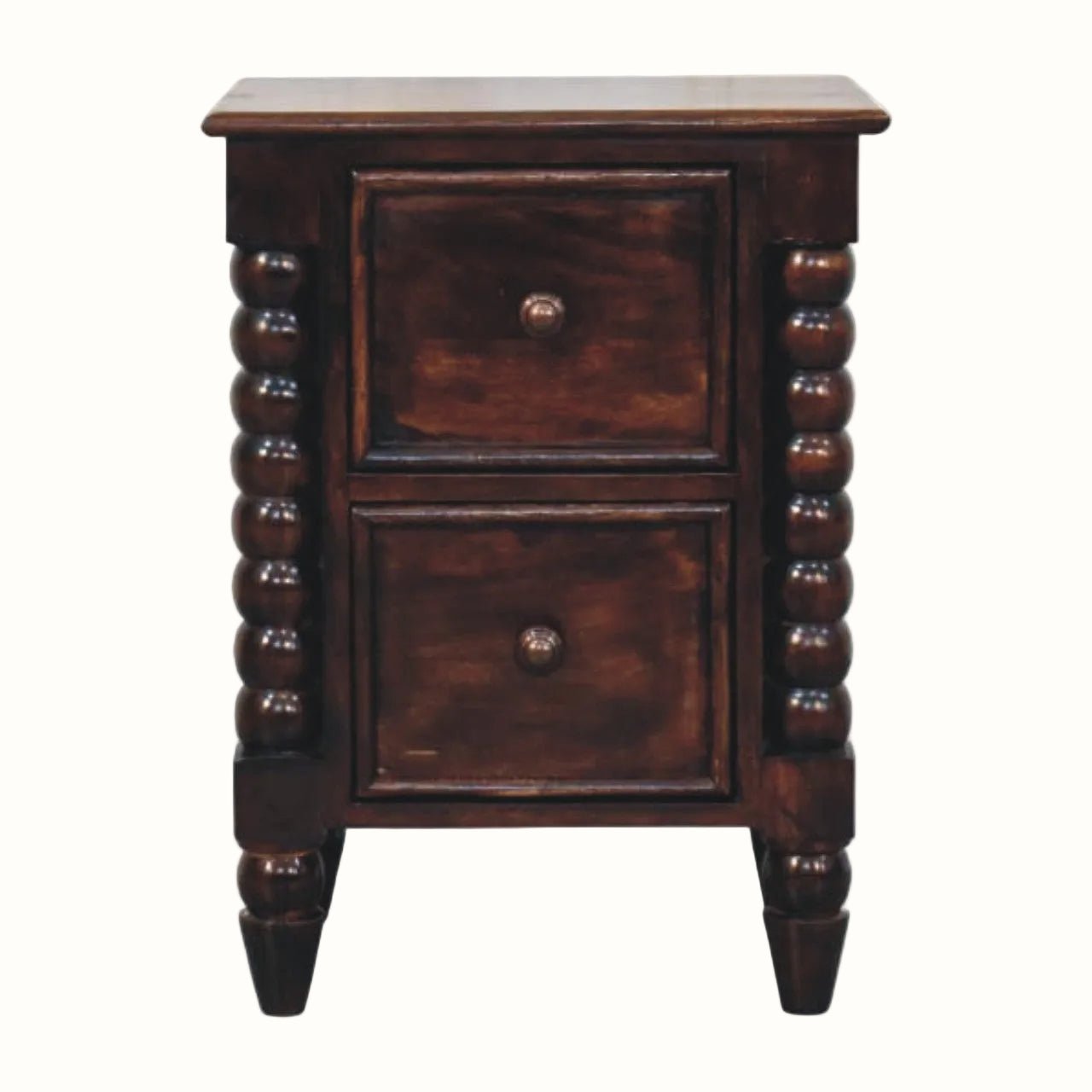 Arlen Spindle Bedside Cabinet, Small - California Walnut Bedside Tables - Bokel Home