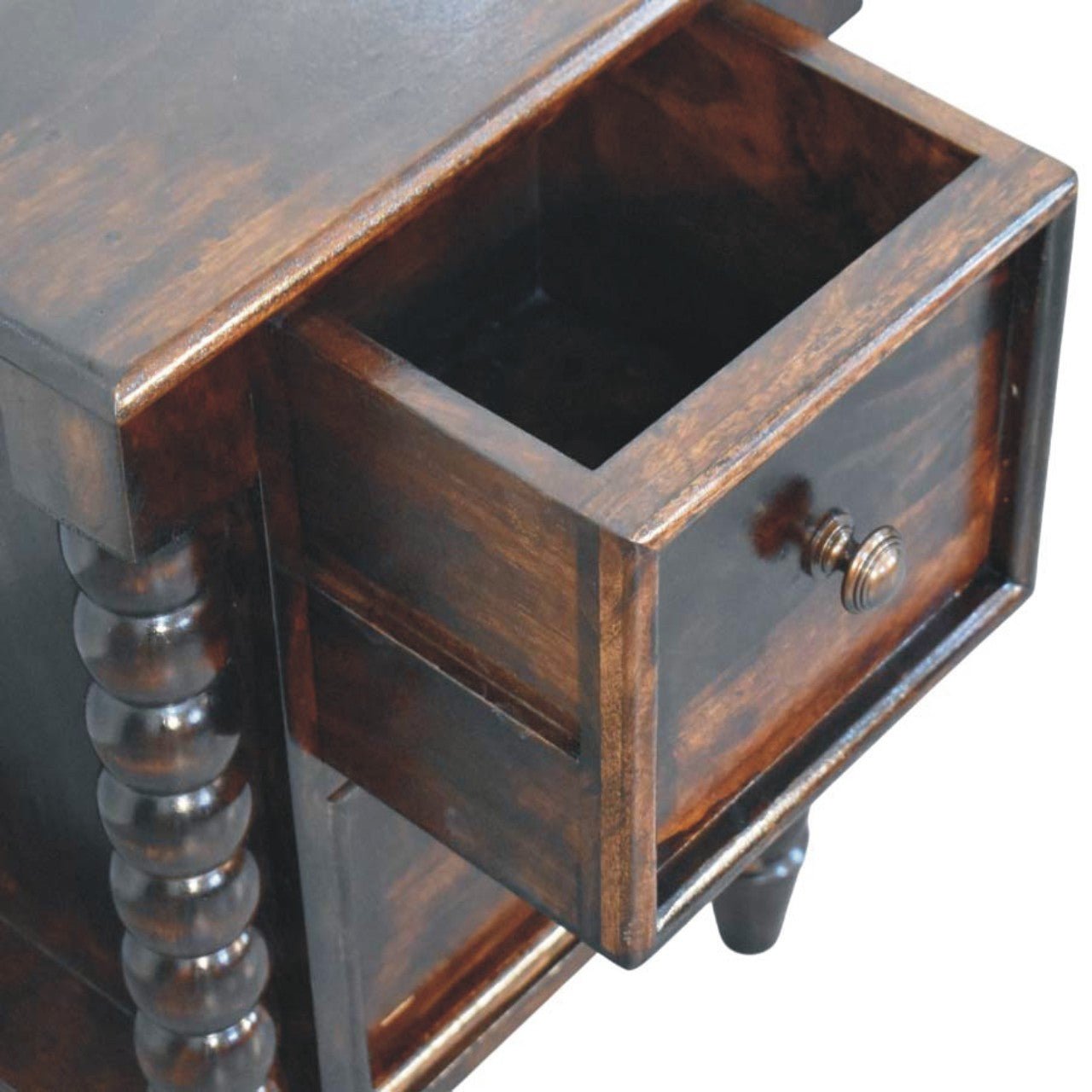 Arlen Spindle Bedside Cabinet, Small - California Walnut Bedside Tables - Bokel Home