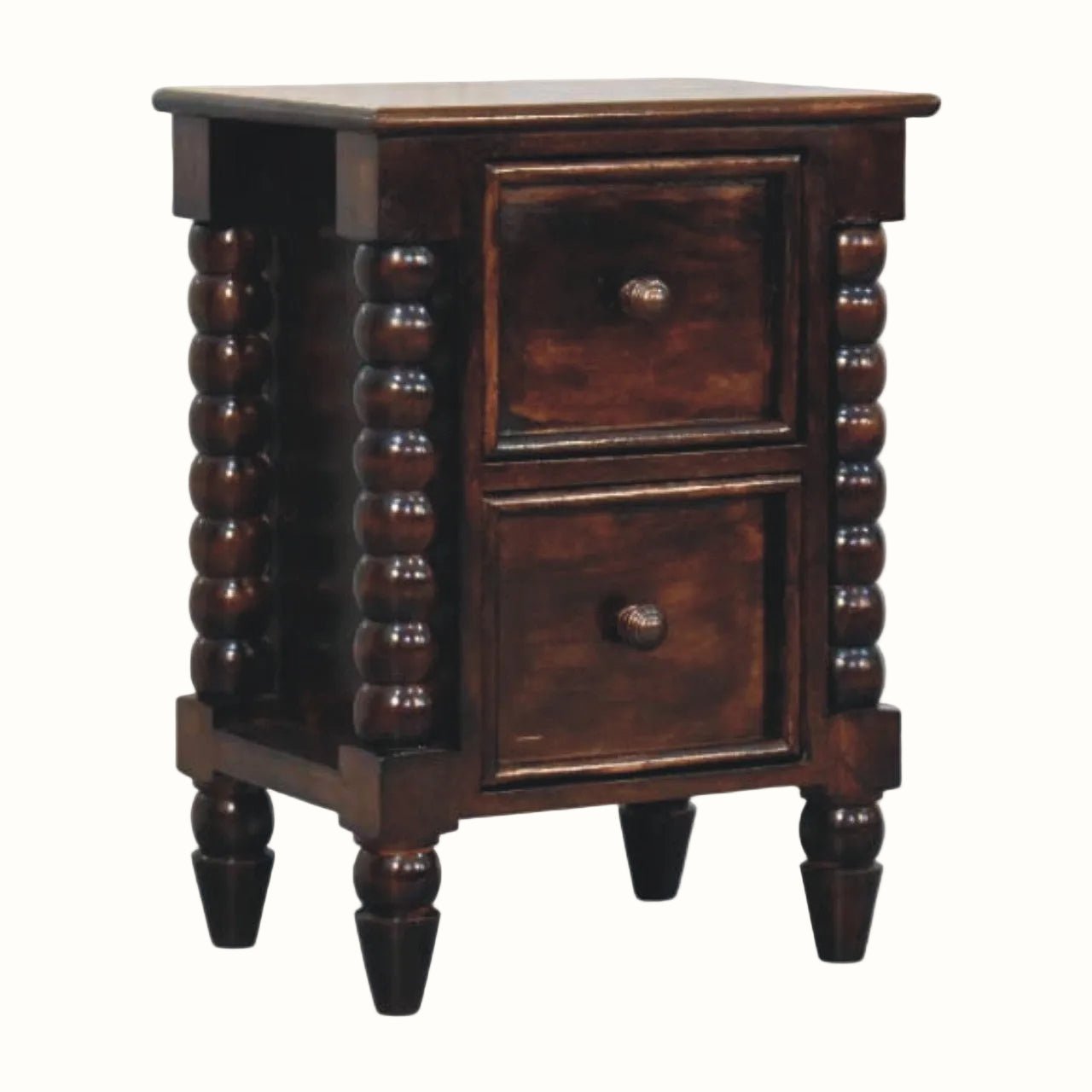 Arlen Spindle Bedside Cabinet, Small - California Walnut Bedside Tables - Bokel Home
