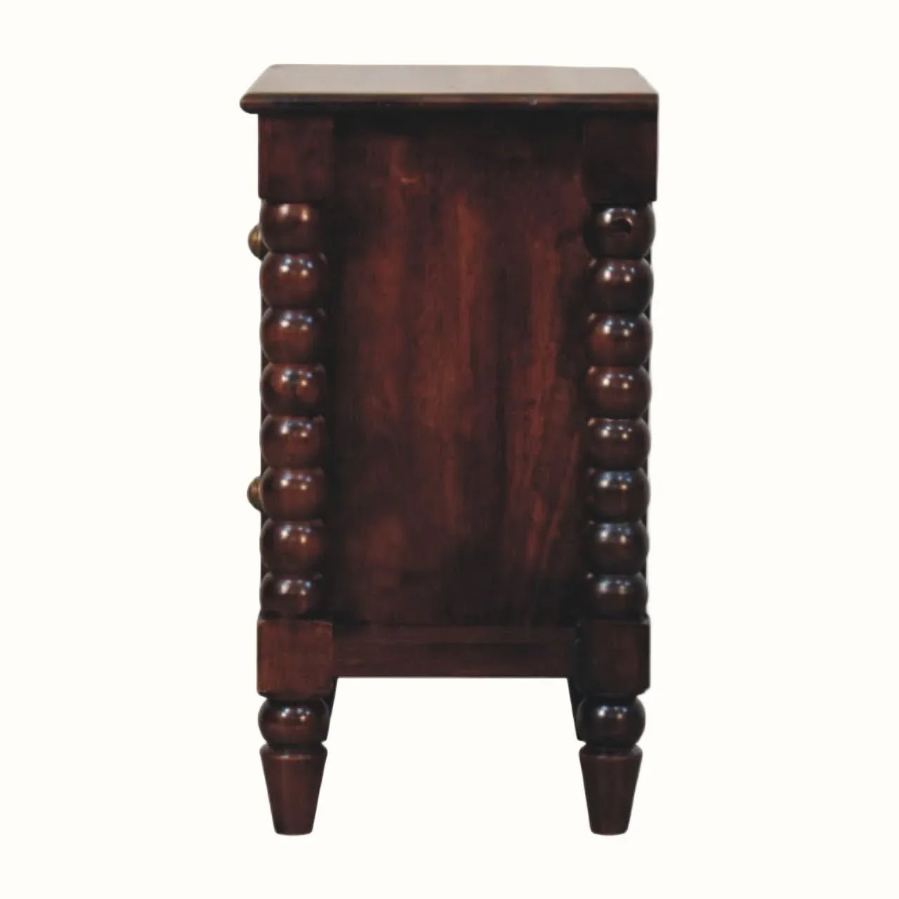Arlen Spindle Bedside Cabinet, Small - Winewood Oak Bedside Tables - Bokel Home