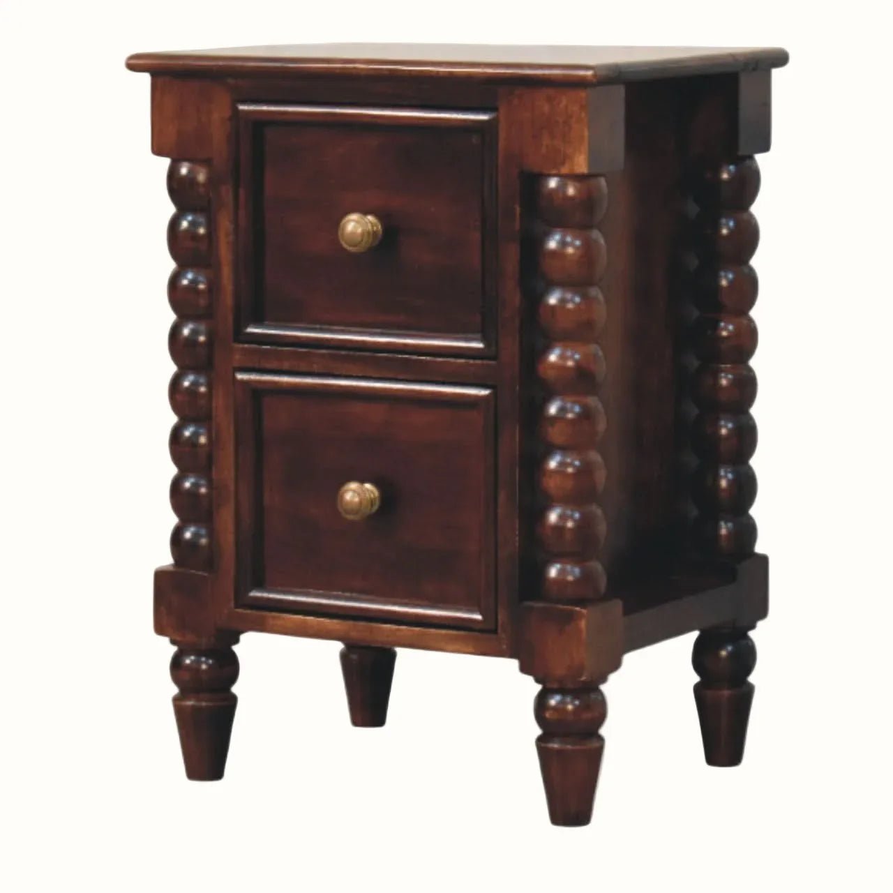 Arlen Spindle Bedside Cabinet, Small - Winewood Oak Bedside Tables - Bokel Home