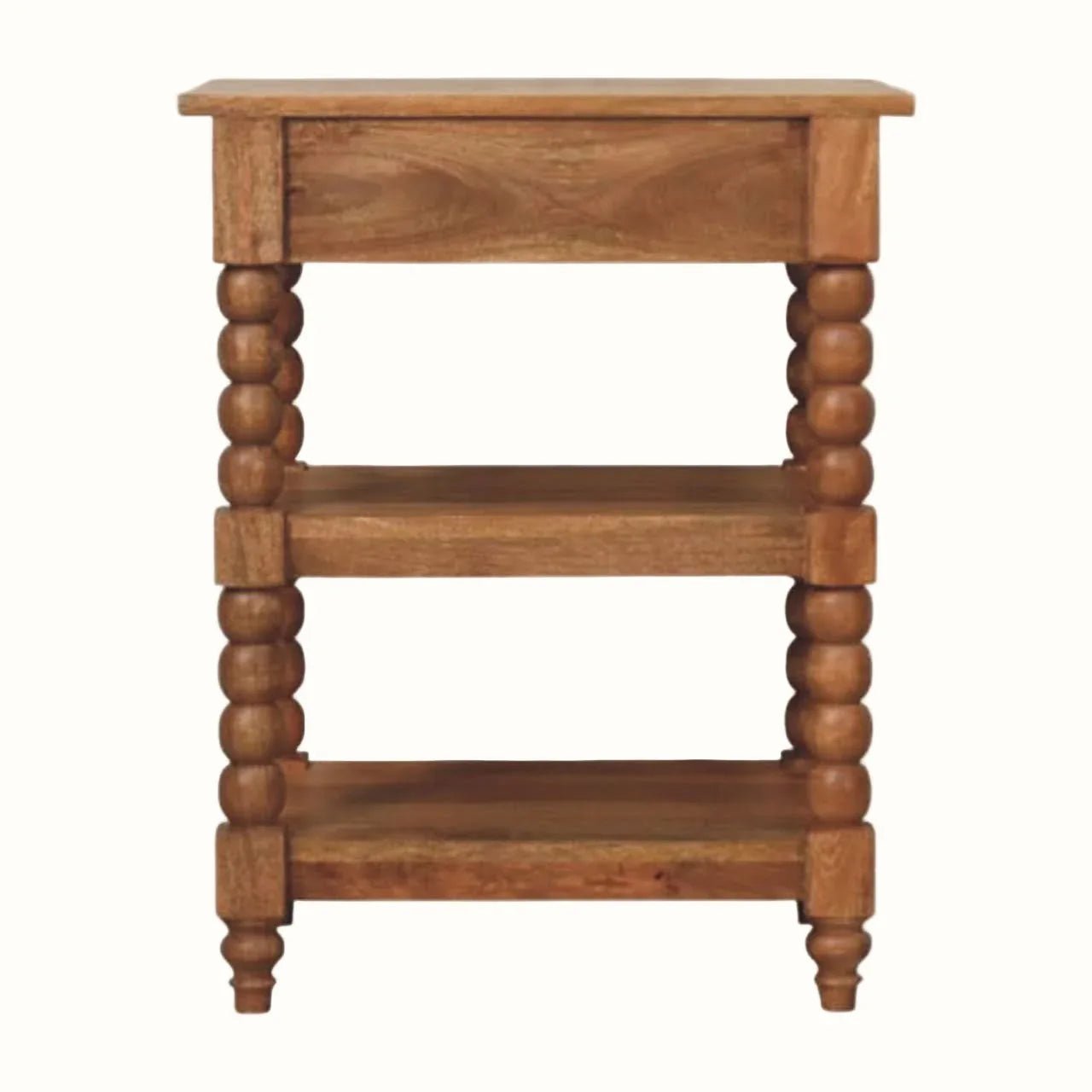 Arlen Spindle Bedside Table 1 Drawer, Medium - Golden Teak Bedside Tables - Bokel Home