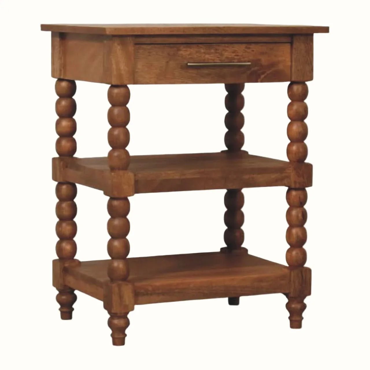 Arlen Spindle Bedside Table 1 Drawer, Medium - Golden Teak Bedside Tables - Bokel Home