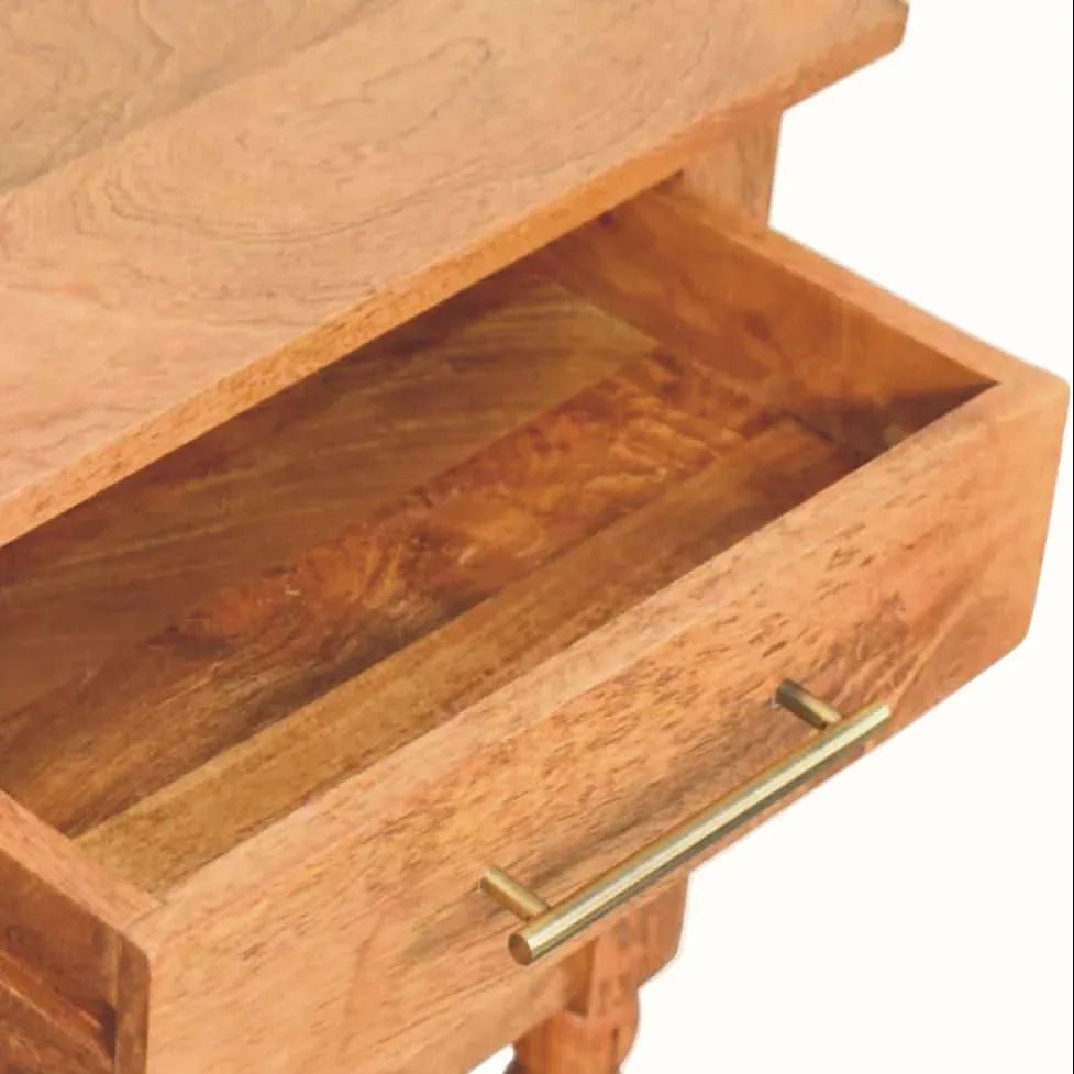 Arlen Spindle Bedside Table 1 Drawer, Medium - Golden Teak Bedside Tables - Bokel Home