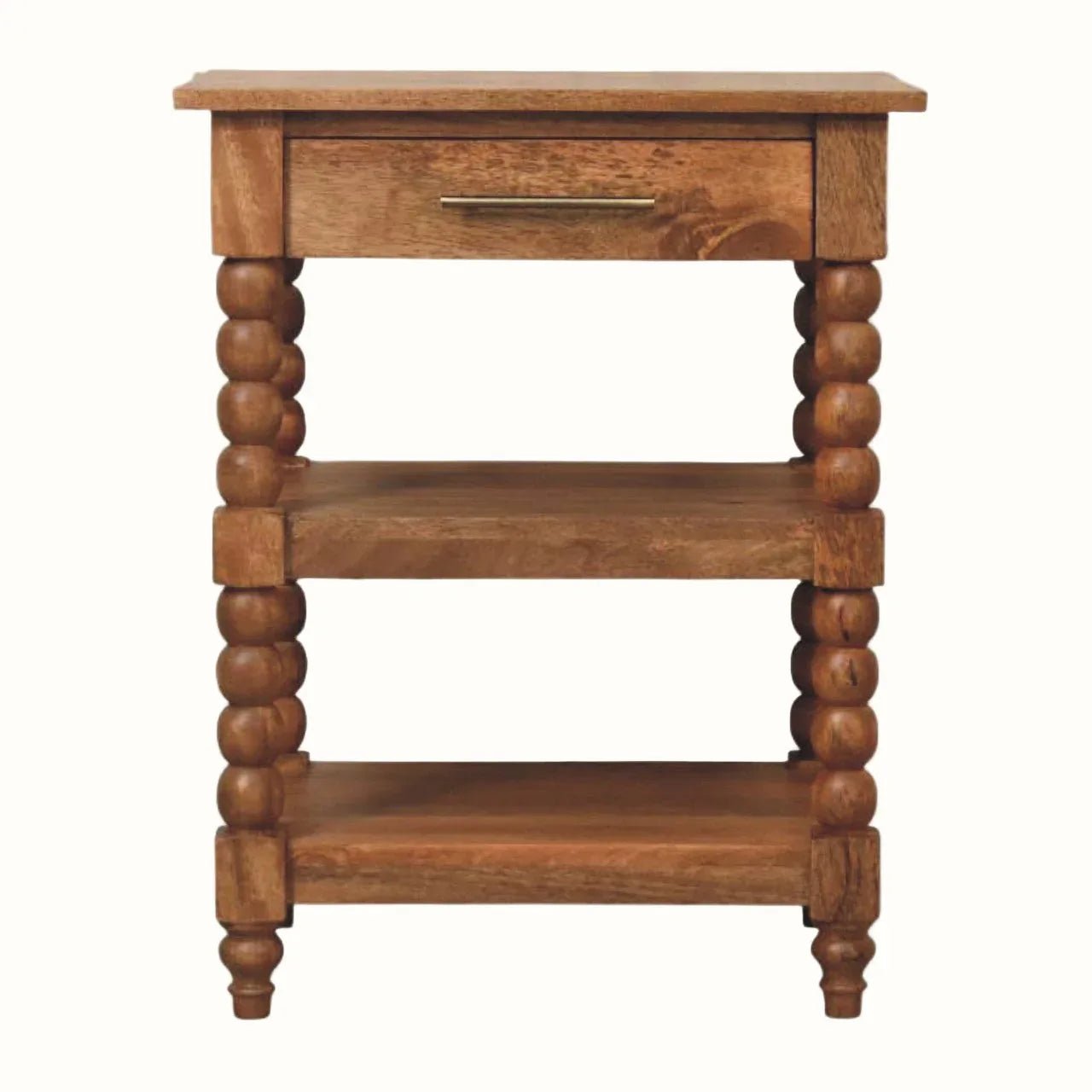 Arlen Spindle Bedside Table 1 Drawer, Medium - Golden Teak Bedside Tables - Bokel Home