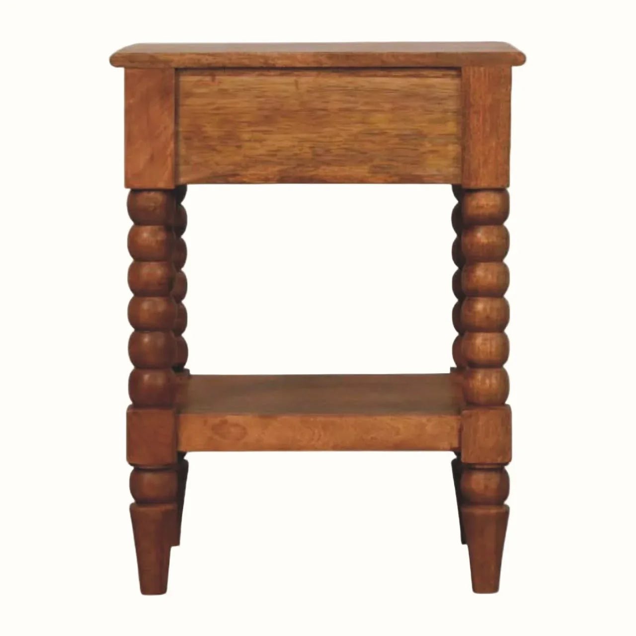 Arlen Spindle Bedside Table with 1 Drawer, Medium - Amber Oak Bedside Tables - Bokel Home