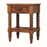 Arlen Spindle Bedside Table with 1 Drawer, Medium - Amber Oak Bedside Tables - Bokel Home