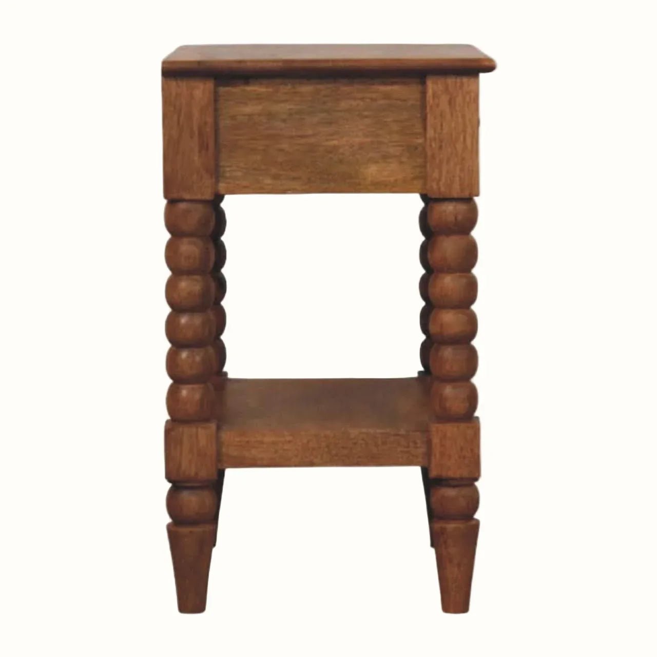 Arlen Spindle Bedside Table with 1 Drawer, Medium - Amber Oak Bedside Tables - Bokel Home