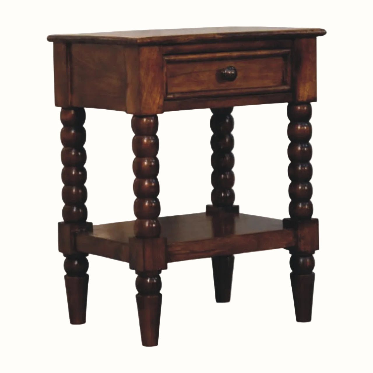 Arlen Spindle Bedside Table with 1 Drawer, Medium - Chestnut Bedside Tables - Bokel Home