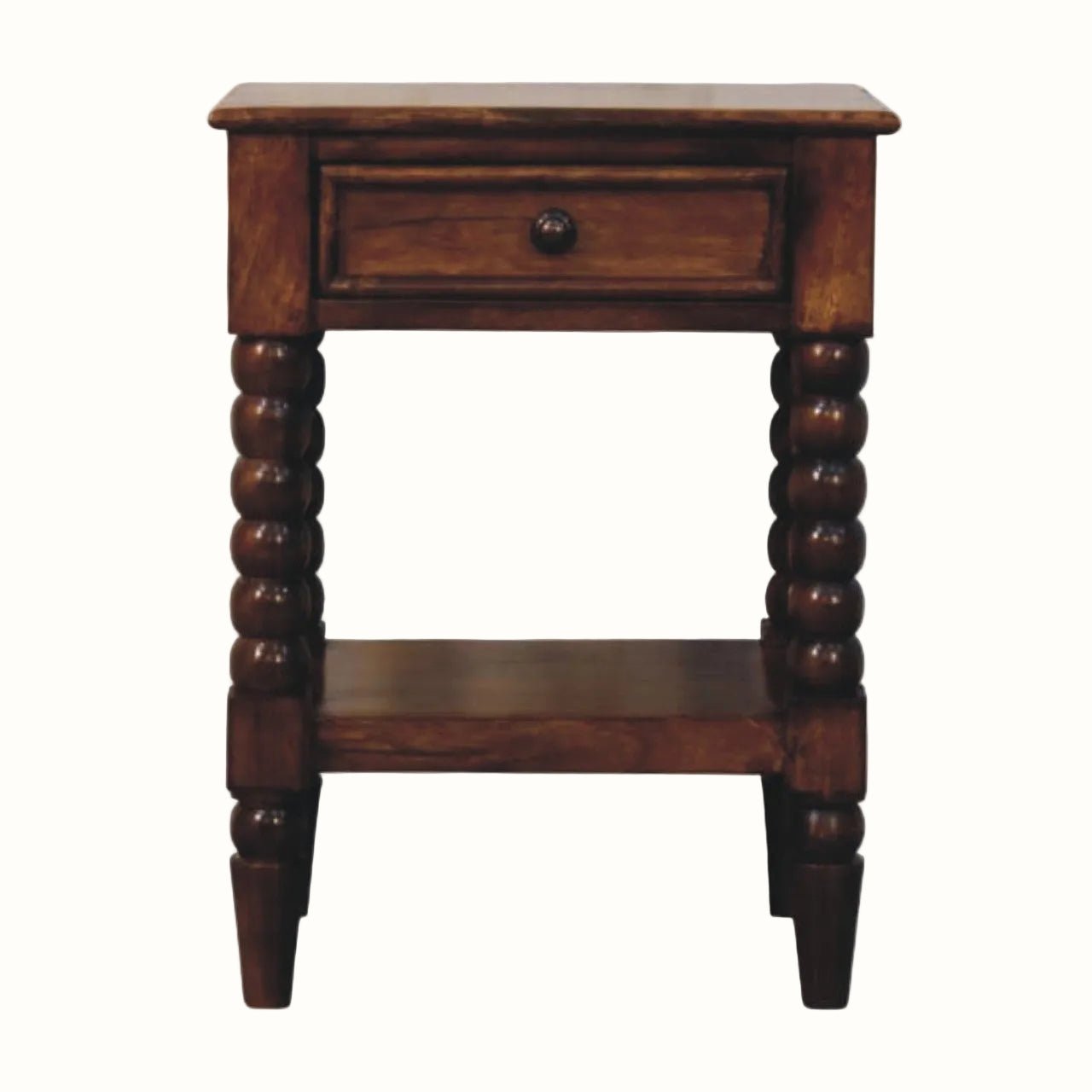 Arlen Spindle Bedside Table with 1 Drawer, Medium - Chestnut Bedside Tables - Bokel Home