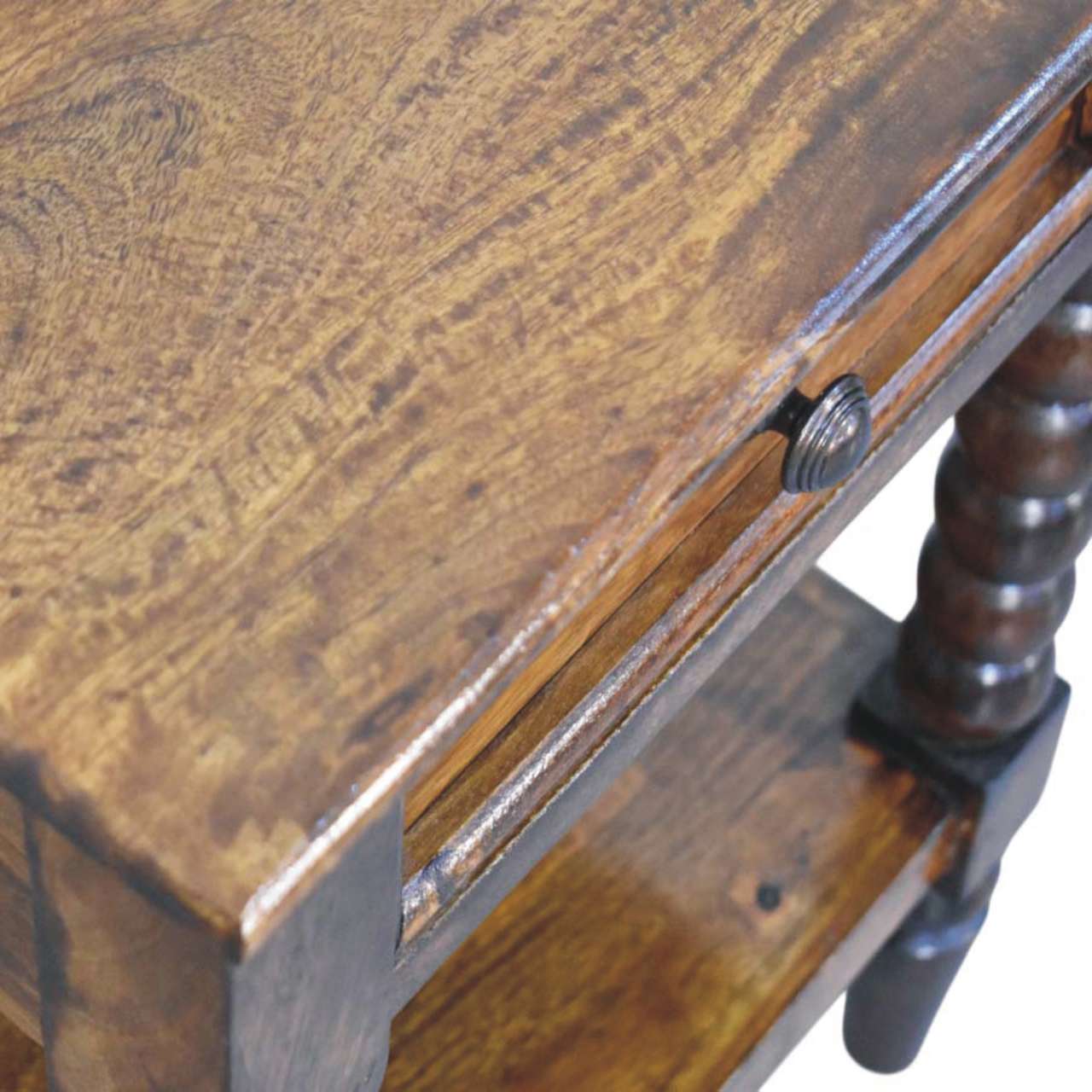 Arlen Spindle Bedside Table with 1 Drawer, Medium - Chestnut Bedside Tables - Bokel Home