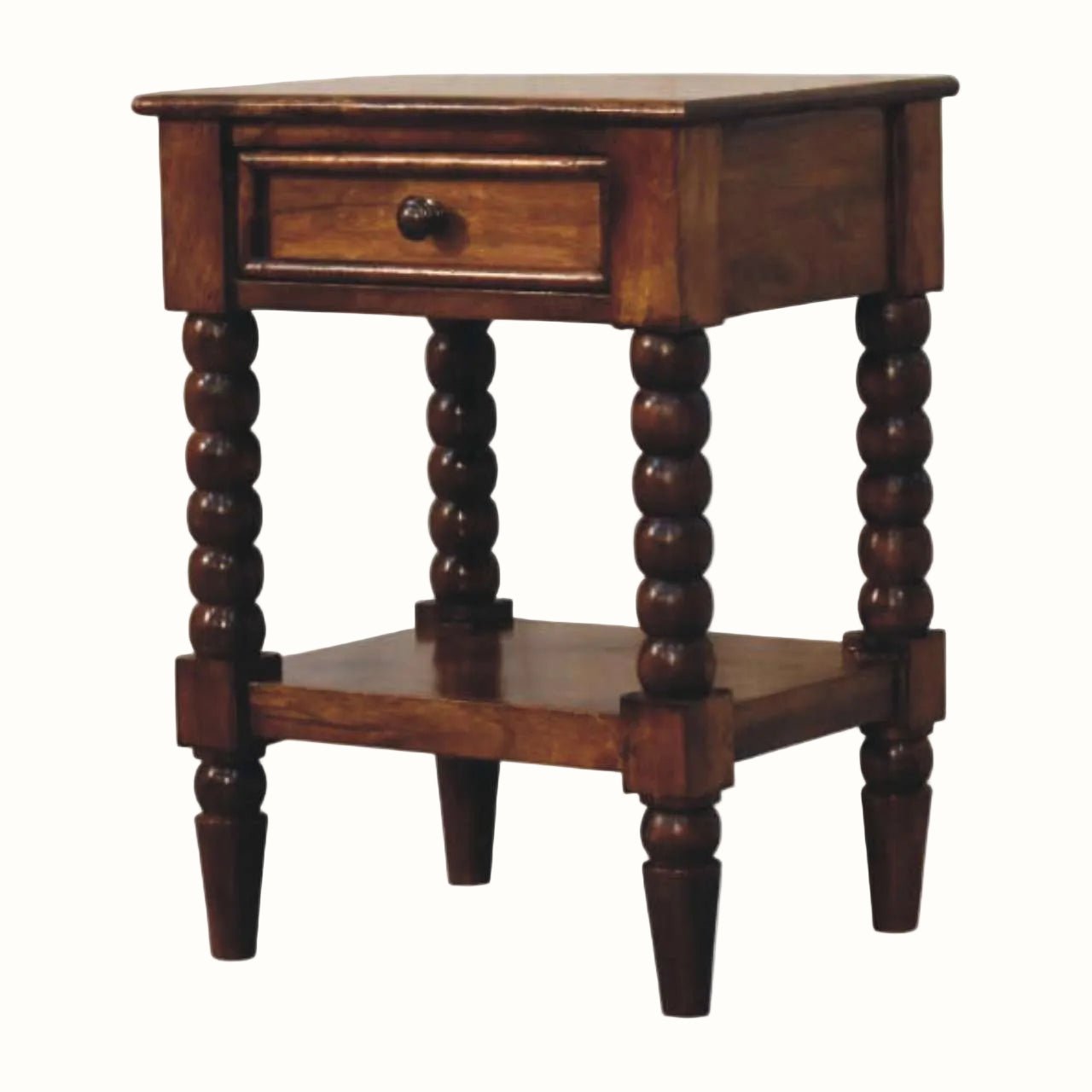 Arlen Spindle Bedside Table with 1 Drawer, Medium - Chestnut Bedside Tables - Bokel Home