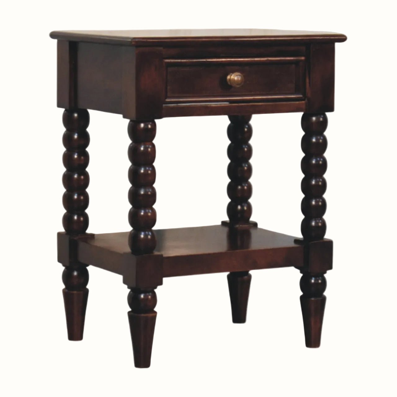 Arlen Spindle Bedside Table with 1 Drawer, Medium - Winewood Oak Bedside Tables - Bokel Home
