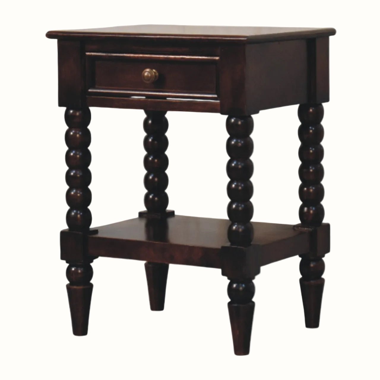 Arlen Spindle Bedside Table with 1 Drawer, Medium - Winewood Oak Bedside Tables - Bokel Home