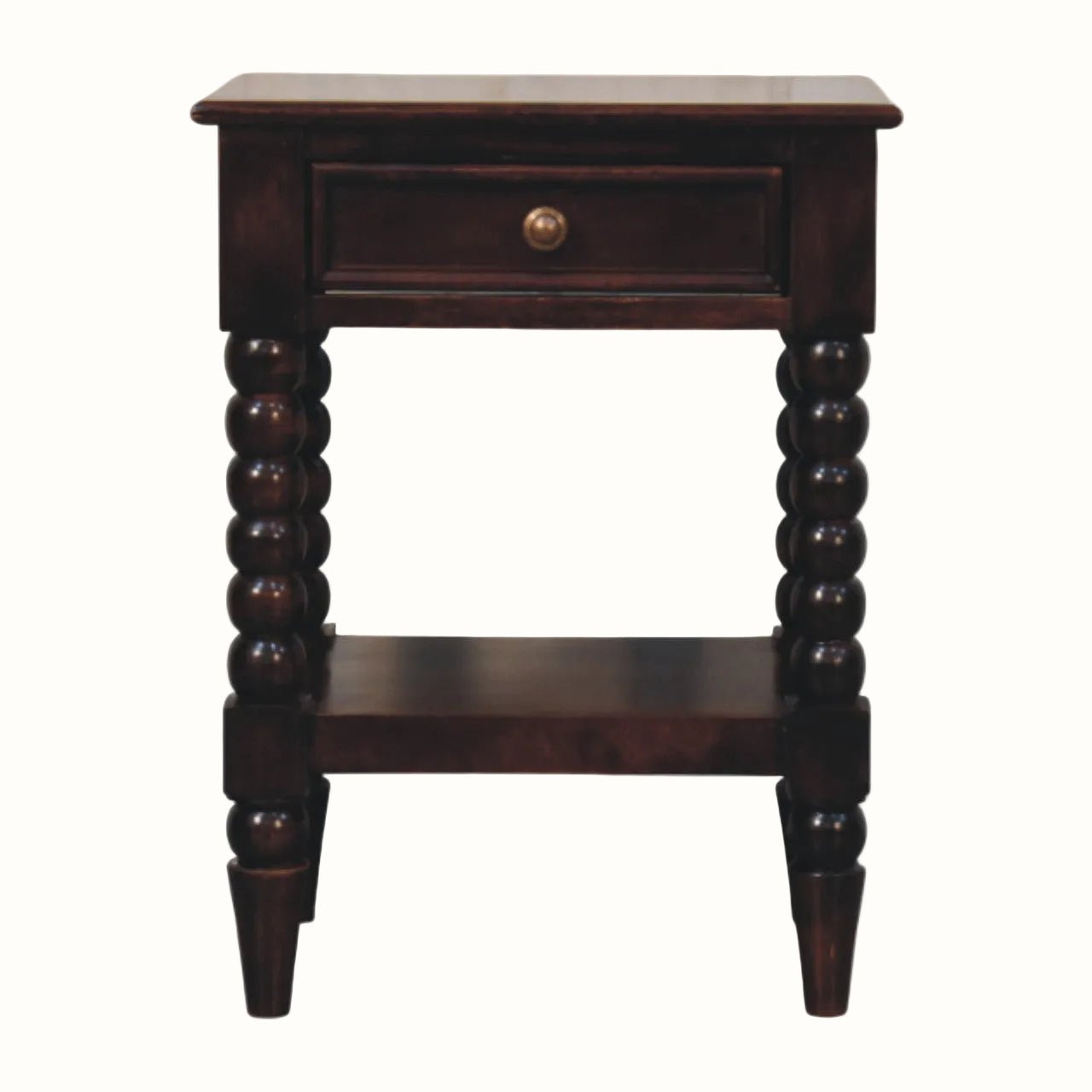 Arlen Spindle Bedside Table with 1 Drawer, Medium - Winewood Oak Bedside Tables - Bokel Home