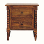 Arlen Spindle Bedside Table with 2 Drawers, Medium - Amber Oak Bedside Tables - Bokel Home