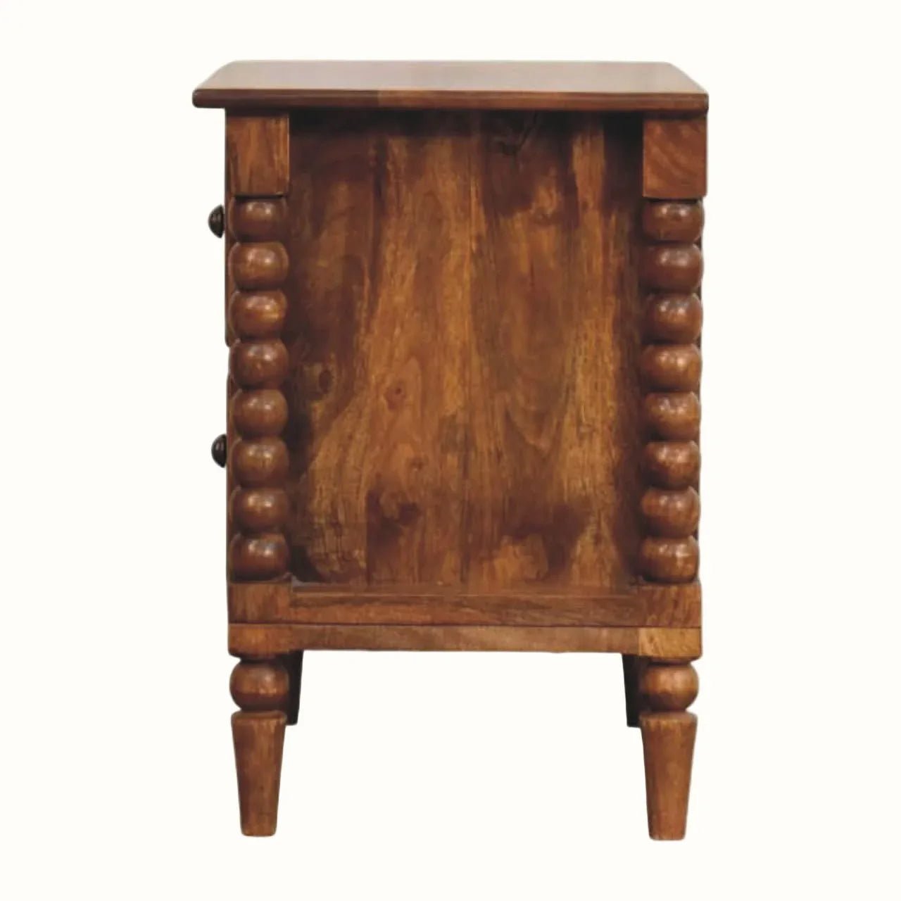 Arlen Spindle Bedside Table with 2 Drawers, Medium - Amber Oak Bedside Tables - Bokel Home