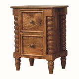 Arlen Spindle Bedside Table with 2 Drawers, Small - Amber Oak Bedside Tables - Bokel Home