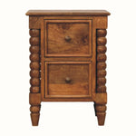 Arlen Spindle Bedside Table with 2 Drawers, Small - Amber Oak Bedside Tables - Bokel Home