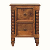 Arlen Spindle Bedside Table with 2 Drawers, Small - Amber Oak Bedside Tables - Bokel Home