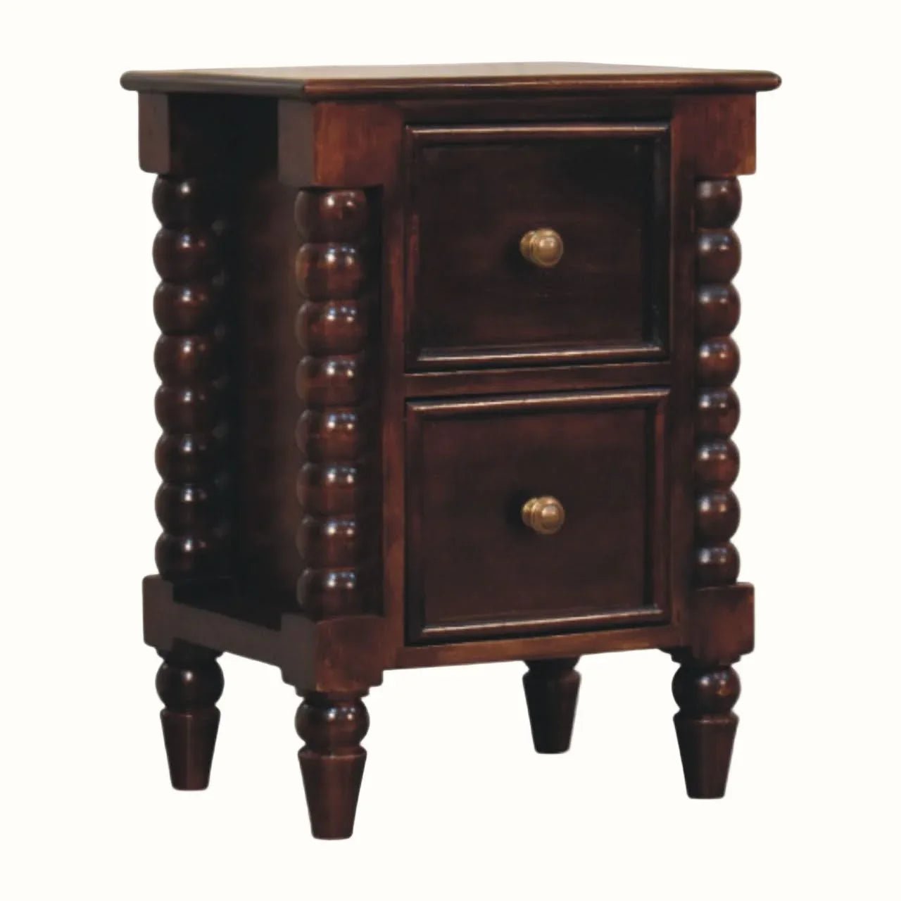 Arlen Spindle Bedside Table with 2 Drawers, Small - Winewood Oak Bedside Tables - Bokel Home