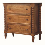 Arlen Spindle Chest of 3 Drawers - Amber Oak Chest of Drawers - Bokel Home
