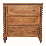 Arlen Spindle Chest of 3 Drawers - Amber Oak Chest of Drawers - Bokel Home