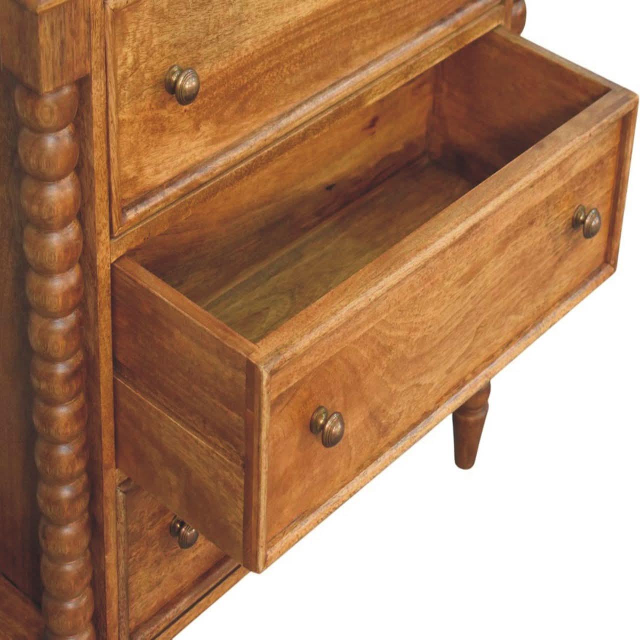 Arlen Spindle Chest of 3 Drawers - Amber Oak Chest of Drawers - Bokel Home