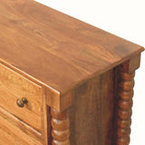Arlen Spindle Chest of 3 Drawers - Amber Oak Chest of Drawers - Bokel Home