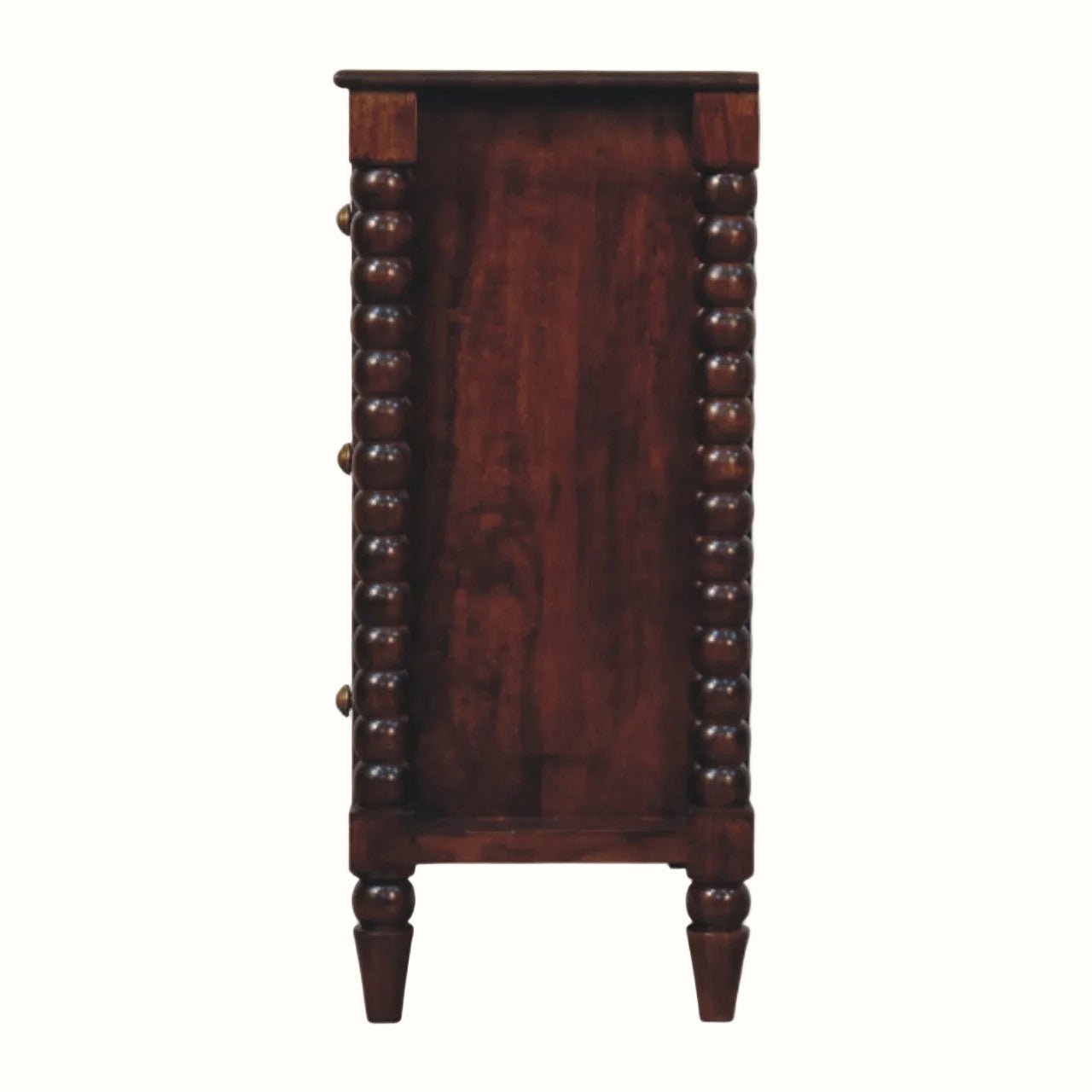 Arlen Spindle Chest of 3 Drawers - Winewood Oak Chest of Drawers - Bokel Home