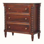 Arlen Spindle Chest of 3 Drawers - Winewood Oak Chest of Drawers - Bokel Home